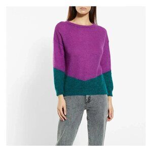 Tricot Pop Pull Iris Violet Super Kid Mohair Baby Alpaca Colorblock Sweater M/L